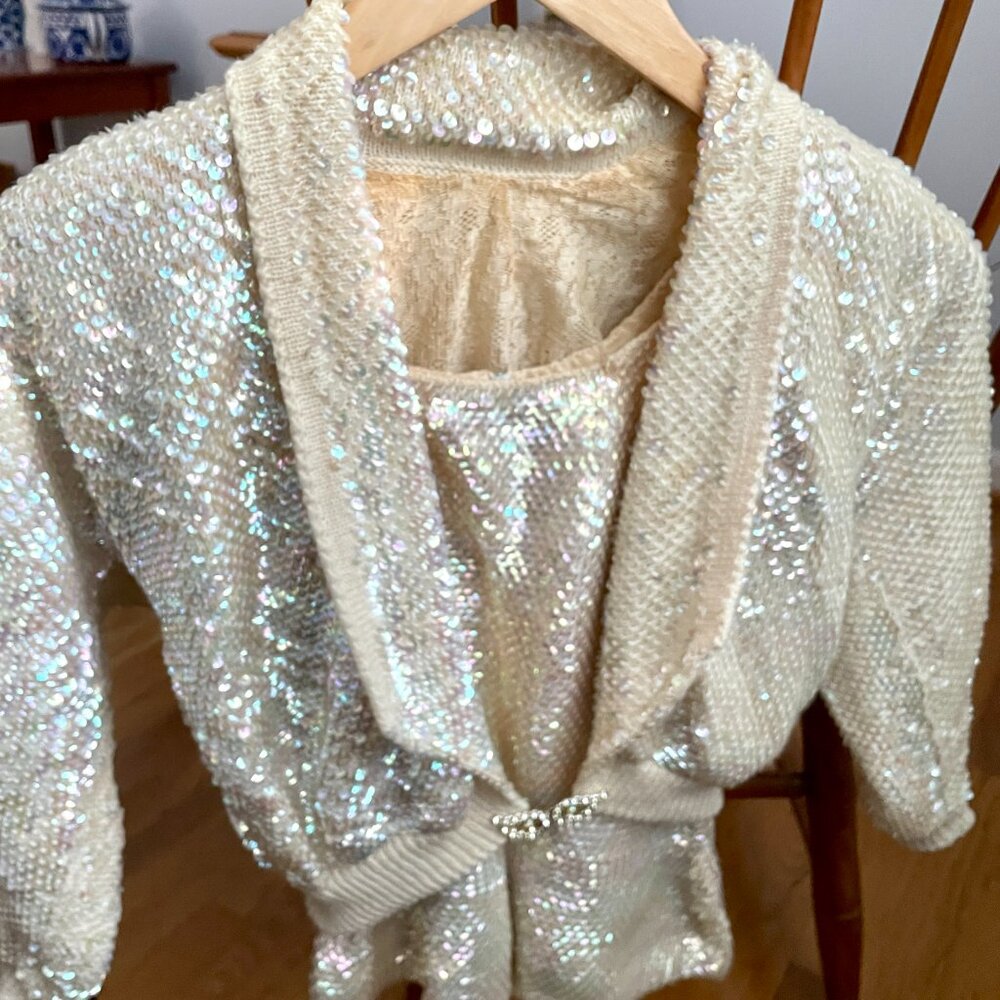 Handmade vintage sequin sweater set, shrug and shell